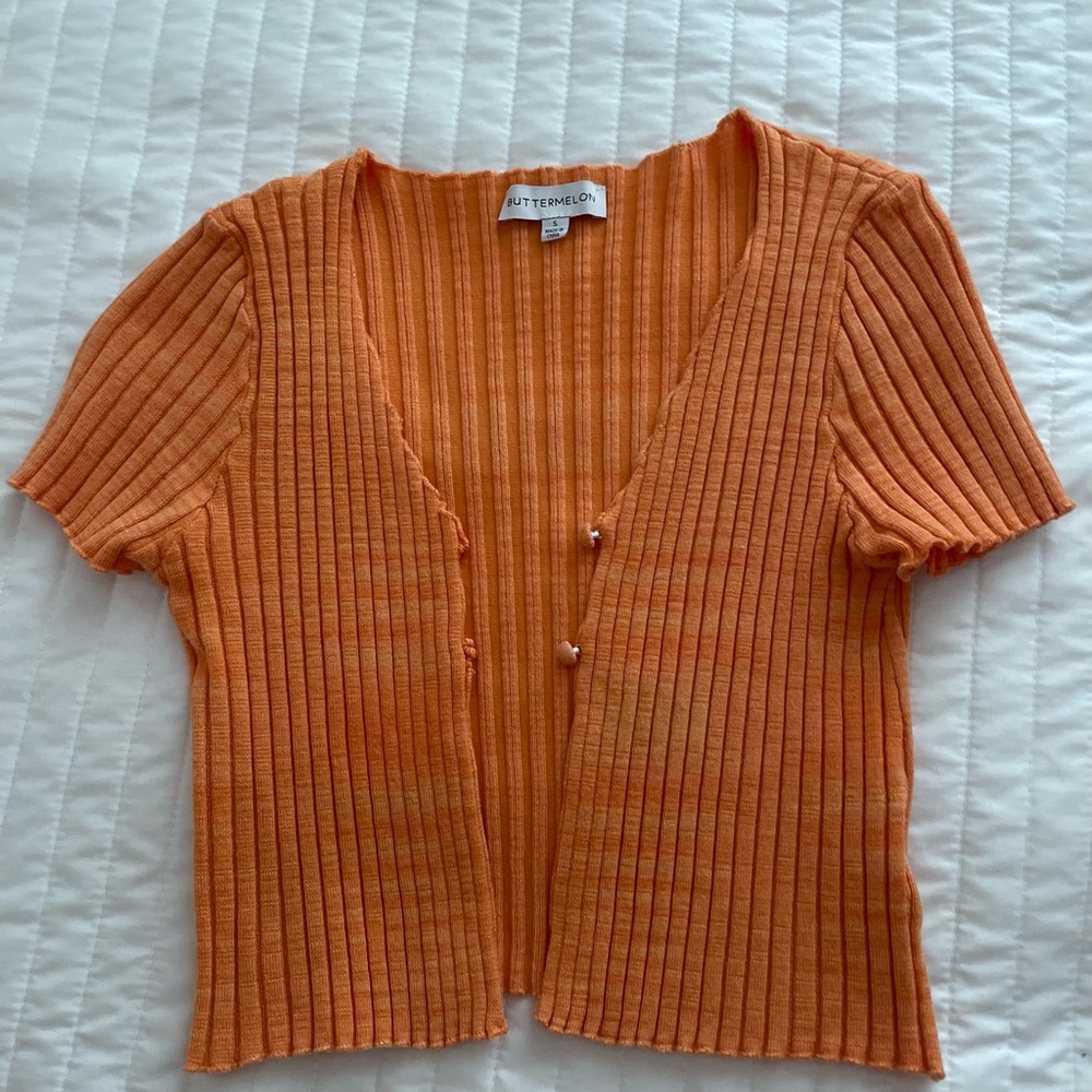 Orange Ribbed Cardigan